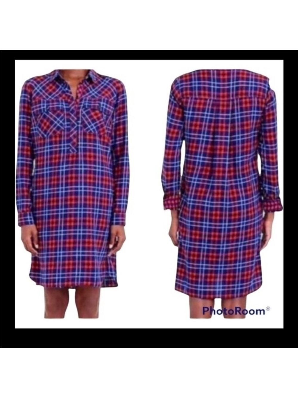 J. Crew Vibrant Checkered Shirt Dress cotton flannel plaid red blue size small